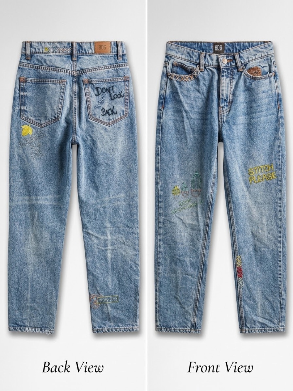 BDG Light Blue Slim Straight Jeans / Embroidered Accents/ 25/ inseam 27”/ womens